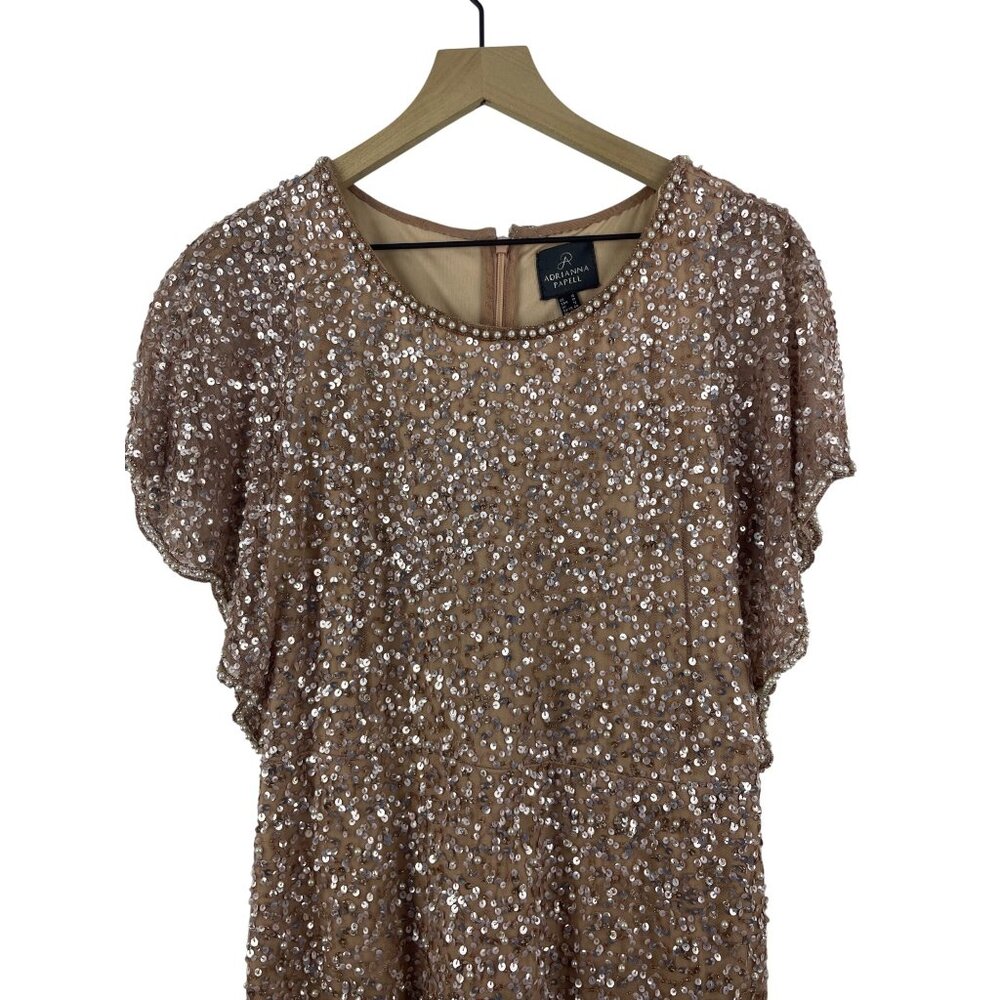 Adrianna Papell Women's 12 Sequin Bead Blush Flutter Sleeve Flapper Dress 252982 - Picture 2 of 13